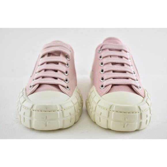 Prada Wheel Canvas Pesco Pink Logo Lace Up Tie Flat Low Top Trainer Sneaker 37 - Picture 6 of 12